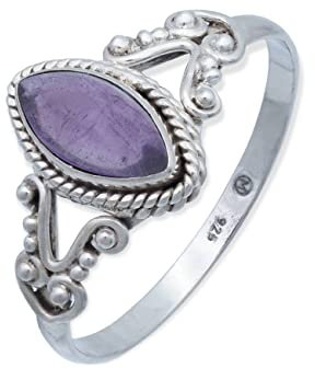 mantraroma Ring Silber 925 Damen Amethyst Edelstein lila ausgefallen verspielt (MRG-123-01-(58))