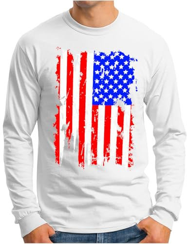 OM3® USA Amerika Flagge Langarm Shirt - Herren - Stars and Stripes Vintage Grunge - S - 4XL