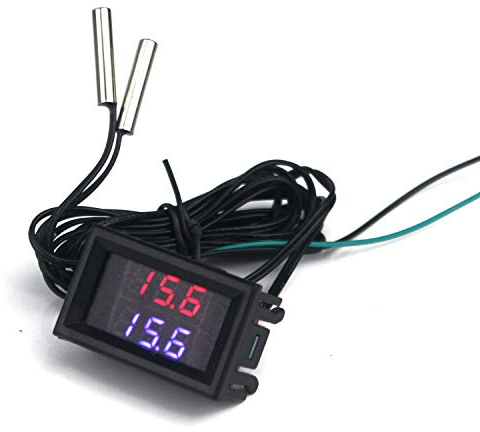 Taikuwu DC4-28V Dual Display-Digital-Thermometer mit NTC Wasserdichtem Metallfühler-Temperatursensor Rot/Blau