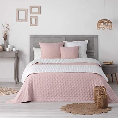 Douceur d'Intérieur, Chemin de Lit Matelassé (80 x 180 cm) Mellow Chic Rose/Blanc, Microfibre Bicolore