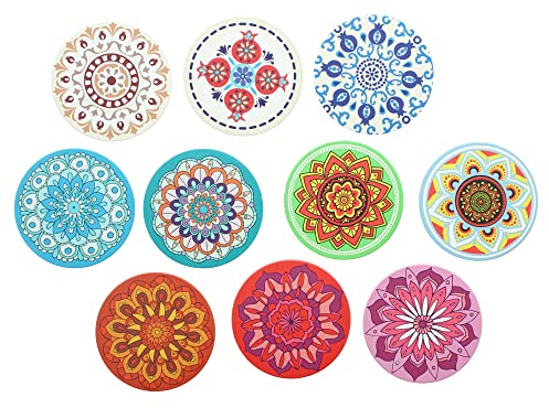 FRANK FLECHTWAREN Untersetzer Mandala, 10er Set, Bunte Vielfalt, Porzellan, möbelschonende Korkunterseite, Maße: Ø 10 cm, Nicht spülmaschinenfest, Praktische Bunte Vielfallt