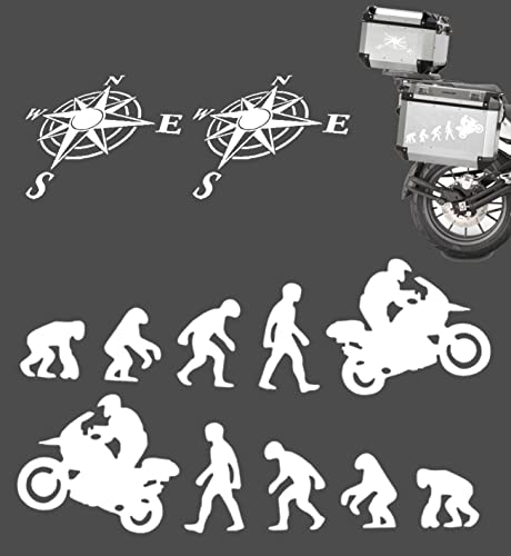 Neues Set Aufkleber Sticker Evolution + Geschenk 2 Aufkleber Windrose 15 cm Koffer für Motorrad Enduro Abenteuer Trail Off Road Sport (Weiß glänzend)