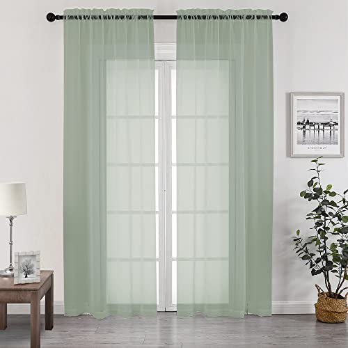 Chyhomenyc Living Room Sheer Curtains 96 Length 2 Panels Set for French Door, Gorgeous Window Decoration for Wedding & Party & Backdrop & Canopy, Sage Green, Each 42Wx96L in, 8 Feet