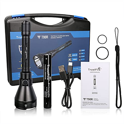 TrustFire T90R Kit torcia da caccia a LED ad alta potenza 4800 lumen, torcia tattica ricaricabile a lungo raggio 1600 metri Super luminosa impermeabile per la ricerca e il salvataggio della caccia