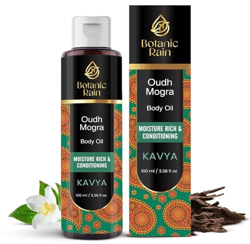 Botanic Rain Organic Body Oil with Oudh & Mogra, Moisturizing & Hydrating Body Oil For Women & Men, Aromatic After Shower Oil Ayurveda, Natural, Vegan, Cruelty Free - 100 ml
