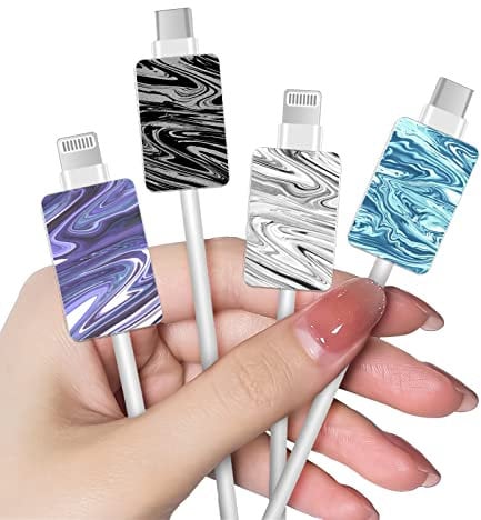 Colorful Cable Protector for iPhone Type-c Charger for Women Girls Teen with Chinese Watercolor Inks Pattern 4 PCS Set Phone Cable Protector,Charging Cord Saver,Cable Chomper,Cable Wire Protector