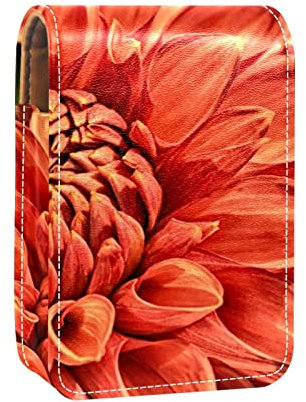 red Floral Dahlia Lip Gloss Holder Lipstick Case Portable Mini Lipstick Storage Box Travel Lipstick Organizer Case with Mirror for Women