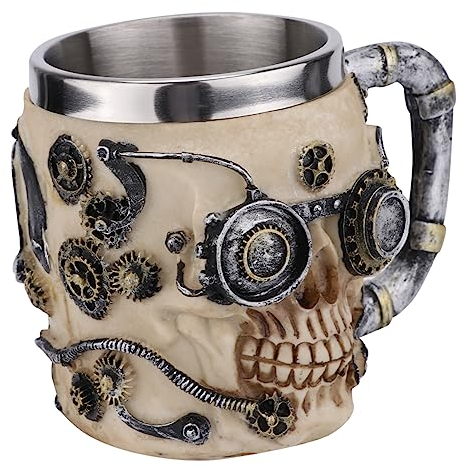 UPKOCH Tasse À Boire En Forme De Crâne Chope À Bière Pour Bar Style Viking Steampunk Tête De Mort Tasse Pour La Maison En Résine