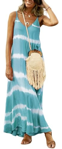 HEYPORK Damen Frühling Sommer Casual Mode Bequem Kleider Elegant Rock Frauen Cami-Kleid Bedrucktes Gestreiftes Langes Loses Kleid