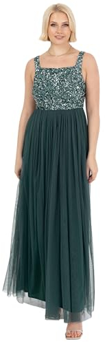 Maya Deluxe Damen Ladies Womens Maxi Dress Wide Straps Sleevless Square Neckline Embellished for Wedding Guest Prom Brautjungfernkleid, Smaragdgrün, 48