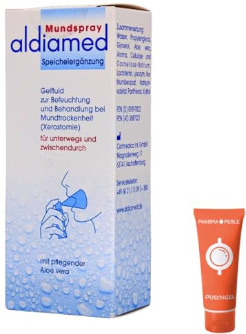 Aldiamed Mundspray 2x 50 ml I Speichelergänzung I zur Befeuchtung und Behandlung bei Mundtrockenheit I für unterwegs I milder Geschmack I Spar-Set plus Pharma Perle give-away