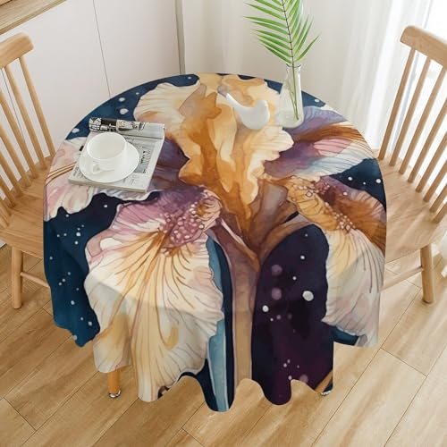 JEKYQ Runde Tischdecke, 127 x 127 cm, robuste Tischdecke, Iris, Blumenbild, Tischdecke, knitterfrei, wasserdicht, Tischdecken für Hochzeit, Küche, drinnen und draußen
