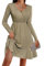 Zeagoo Kleid Damen Festlich Paillettenkleid Elegant Langarm Partykleid V-Ausschnitt Rüschensaum Glitzerkleid Cocktailkleid Winterkleid Khaki M