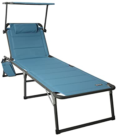 Homecall Sonnenliege mit Dach, Kopfstütze 5-Fach verstellbare Rückenlehne, 200 x 70 cm Strandliege Liegestuhl Klappbar Sonnenliege Klappbar Bis 180 kg für Garten, Outdoor, Balkon, Camping Navy Blau