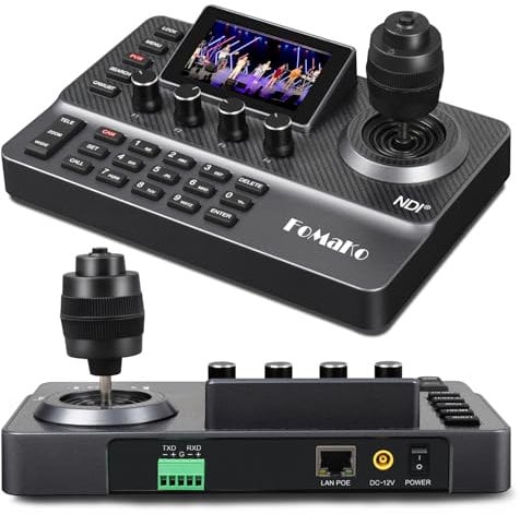 FoMaKo NDI PTZ Kamera Controller IP PoE, mit 4D-Joystick und 3-Zoll Vorschaubildschirm, NDI-Lizenz Enthalten, Visca PELCO D/P RS232 RS485 PTZ Controller für YouTube vMix OBS Live Streaming, KC606N