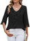 ROFUSSO Top Camicetta da Donna Top Elegante a Maniche Lunghe Top Camicetta Business Camicetta con Maniche a 3/4 e Scollo a V con Volant Camicetta Estiva Casual(Nero,M)