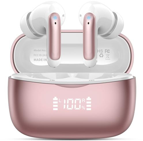 WeurGhy Cuffie Bluetooth, Auricolari Bluetooth 5.3 per iOS & Android, 56 Ore di Riproduzione, Stereo Hi-Fi Cuffie Antirumore con 4 HD Mics, LED Display Touch Control IP7 Impermeabili Cuffie Wireless