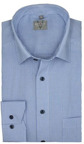 Marvelis Herrenhemd | Comfort Fit | Langarm 64 cm | Blau Weiß Kariert | New Kent Kragen | Gr. 43