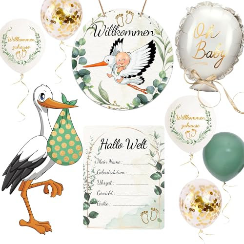 YBwanli willkommen zuhause baby,welcome home baby,storch geburt für draussen,Geburtsstorch+meilensteinkarten baby+willkommen Tags+Ballon,babyparty geschenk,Voller süßer Geschenke zur Geburt