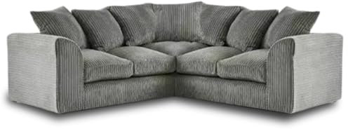 Furniture 786 Jumbo Cord Corner Sofa 5 Seater | 2C2 Scatter Back Full Corner Sofa | Soft Fabric with Deep Cushions | Large L Shaped Couch for Living Room (Grey)