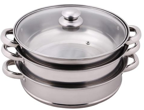 3 Tier Steamer Pans Induction Hob Stainless Steel Pan Cooker Set Glass Lid Vegetable Steamer for Kitchen