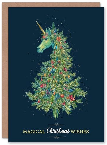 Artery8 Christmas Card Unicorn Decorated Christmas Tree Fantasy Art