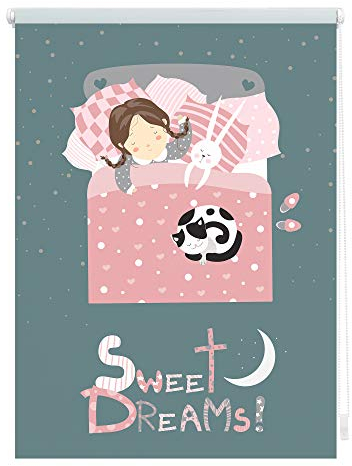 Lichtblick Klemmfix Verdunklungs-Rollo mit Motiv, ohne Bohren, Blickdicht, Seitenzugrollo, Made in Germany, Sweet Dreams - Grau Rosa 100 x 150 cm (B x L)