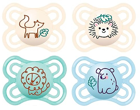 MAM Skin Soft Silikon Schnuller PERFECT // 0-6 Mo. Boy // 4er Set // inkl. 2 Sterilisiertrasportboxen