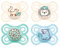 MAM Skin Soft Silikon Schnuller PERFECT // 0-6 Mo. Boy // 4er Set // inkl. 2 Sterilisiertrasportboxen