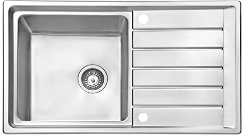 JASSFERRY Lavello da cucina Vasca singola in Acciaio Inox Spazzolato, scolapiatti reversibile Lavandino, con set di rifiuti
