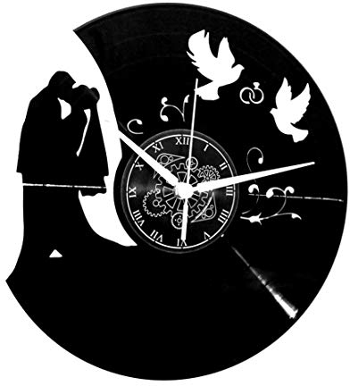 Instant Karma Clocks | Orologio da Parete Coppia Sposi | Design Elegante con Silhouette Matrimonio e Colombe | Idea Regalo per Nozze e Anniversari