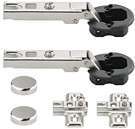 Gedotec Glastür-Scharnier Topfband Eckanschlag | Möbelscharnier Metalla Mini A 95° | Schrank-Scharnier Set mit Montageplatte & Abdeckkappen | 10 Stück - Glastürbänder mit Montageplatte