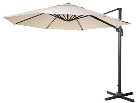 Mendler Gastronomie-Ampelschirm HWC-A96, Sonnenschirm, rund Ø 4m Polyester Alu/Stahl 27kg - creme
