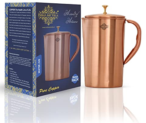Indian Art Villa Pichet en cuivre, revêtement laqué, design martelé, stockage d'eau, 963,9 g