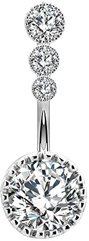 OUFER 14G 12mm longue piercing au nombril Court acier chirurgical argent femme anneau de nombril Barbell ronde CZ fille bijoux de piercing