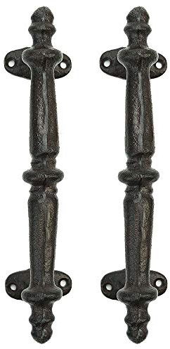 Sungmor Cast Iron Heavy Duty Barn Door Handles - 2PC Pack & Dark Brown & 24CM/9.5Inch - Vintage & Decorative Door Pull Handle - Home Hallway Closet Passage Garden Gate Shed Cabinet Door Grab Handle