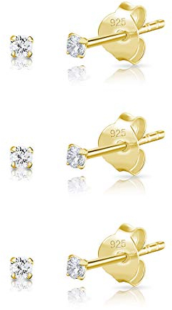 DTPsilver Boucle d'Oreille Homme et Femme - Piercing Or 24 Carats - Diamant - Petit Clou - Diamètre 2 mm
