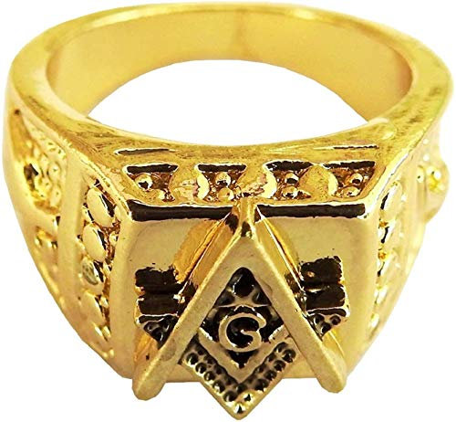 Ring Freimaurer – Meister – Herren – Zirkel – Team – Freimaurerloge – Freimaurerei – Farbe Gold – Geschenkidee – Weihnachten – Geburtstag, Edelstahl, Kein Edelstein