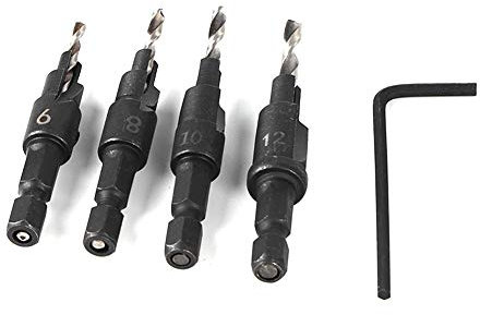 GOTOTOP 4Pcs HSS Drill Bit Set for Metal Hexagonal Shank Taper Drill with Hex Wrench Countersink Woodworking Tools