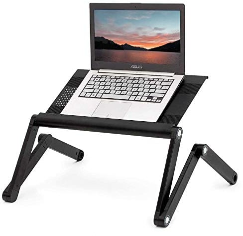WonderWorker Nobel Scrivania ergonomica per Laptop Extra Larga, Tavolino Porta PC Supporto PC Portatile e Regolabile, Vassoio da Letto, Base di Raffreddamento Portatile, Nero