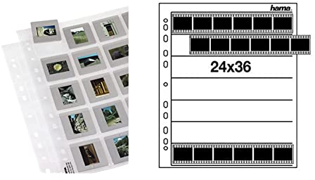 Hama 25 Diahüllen für gerahmte Dias (Dia-Archivierung im Format 5x5cm, bis zu 500 Dias) transparent & Negativarchivierungshüllen (Pergamin) für je 7 Kleinbild-Streifen à 6 Bilder (25 St.)