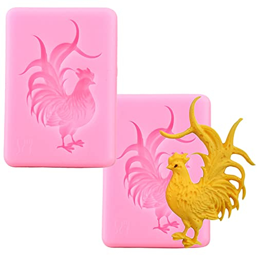 DUBENS 2 Stück Hahn Silikonformen Hühner Fondant Kuchen dekorieren Werkzeuge Cookie Cupcake Topper Candy Polymer Ton Schokolade Gumpaste Formen
