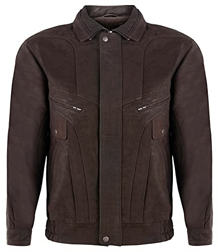 Men's Brown Leather Jacket Classic Buffalo Suede Harrington Tailored Bomber 3XL