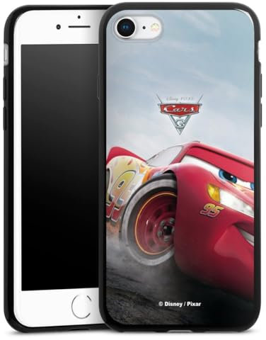 Slim Case extra dünn kompatibel mit Apple iPhone 7 Silikon Handyhülle schwarz Hülle Lightning McQueen 95 Offizielles Lizenzprodukt Cars