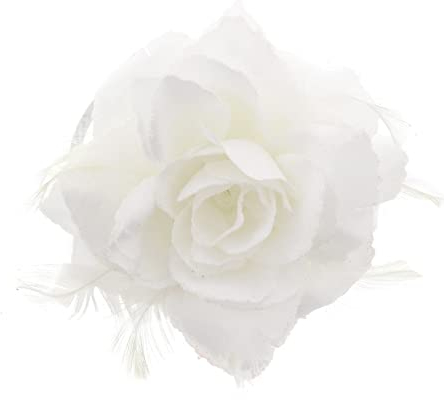 Topkids Accessories Rose Flower Hair Clip Hairband Brooch Safety Pin Hairpin Floral Corsage Fascinator Hair Band Aligator Beak Grip for Women & Girls Wedding Prom Party Special Occasion (White)