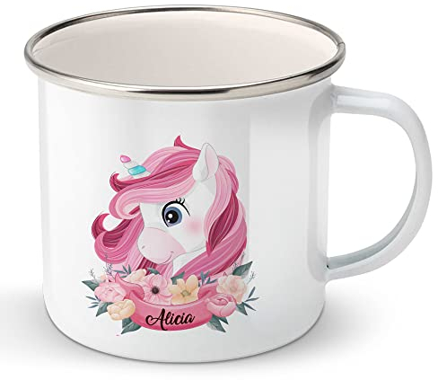 1.Taza para niñas unicornios personalizada con nombre, taza de metal con unicornios (Unicornio 3)