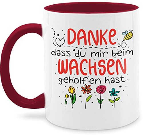 Tasse Tassen 325ml - Danke dass du mir beim Wachsen geholfen hast - Abschied Erzieher Erzieherin - 325 ml - Bordeauxrot - geschenke für kindergärtnerinnen kita abschiedsgeschenk kindergärtner bee