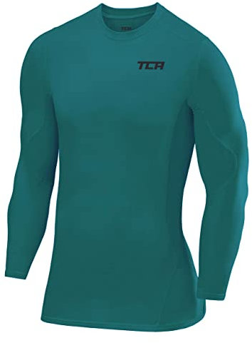 TCA Men's SuperThermal Compression Base Layer Top Long Sleeve Thermal Under Shirt - Cadmium Green, XL