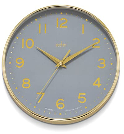 Acctim Rand Wall Clock Quartz Gold Effect Foil Embossed Blue Arabic Dial 20cm (Gold)