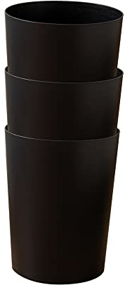 Cetomo 7.2L*3 Plastic Waste Paper Bin, Trash Can, Small Bins, Bedroom Bin, Round Waste Basket for Kitchen Rooms, Nesting, Matte, Frosted, Minimalist, Open Top, Black, 7.2L(3 Pack)